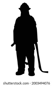 Firefighter with equipment silhouette vector on white background