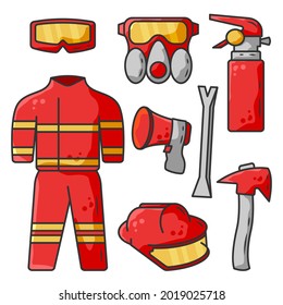 Firefighter equipment vector cartoon illustration. icon. outline. flat style