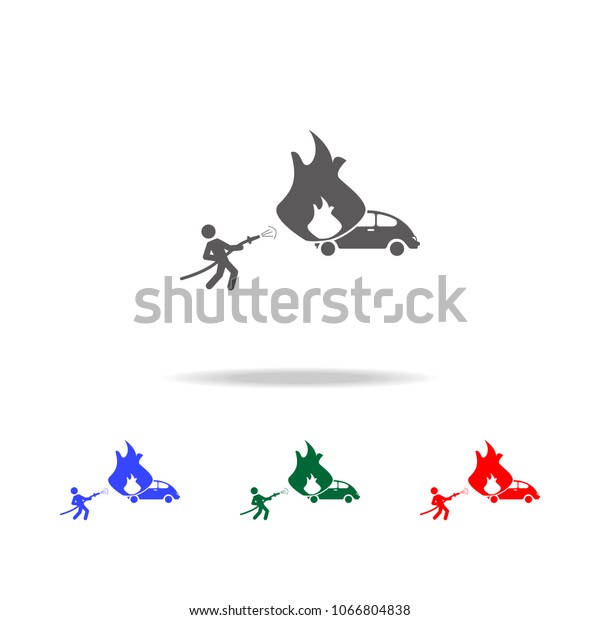 firefighter extinguish a fire extinguisher car\
icon. Elements of firefighter multi colored icons. Premium quality\
graphic design icon. Simple icon for websites, web design on white\
background