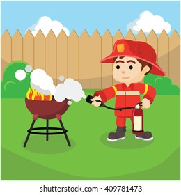 Firefighter extinguish small fire
