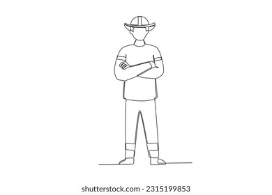 A firefighter extinguished the fire. Firefighter one-line drawing