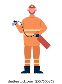 firefighter with extinguisher isolated design