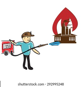 firefighter extinguishes fire illustration
