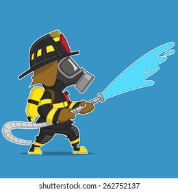firefighter extinguishes. Vector illustration