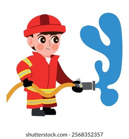 firefighter extinguishing fire isolated design