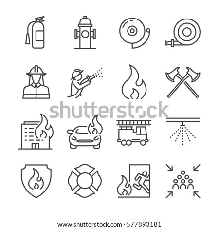 Firefighter and Fire department icon set. Included the icons as fire, fireman, burn, emergency, hydrant, alarm and more.