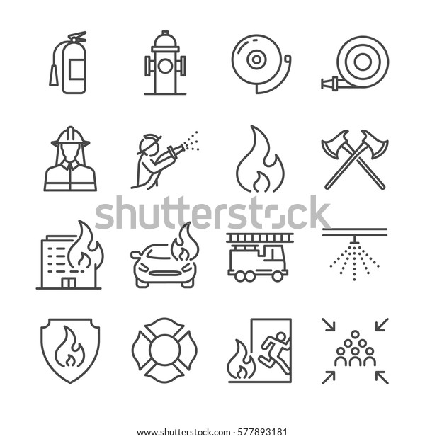 Firefighter and\
Fire department icon set. Included the icons as fire, fireman,\
burn, emergency, hydrant, alarm and\
more.