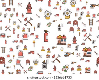 Firefighter and fire department seamless pattern design, Repeat textile design. Fabric print.