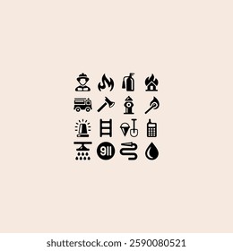 Firefighter and Fire Department set icon flat vector design.