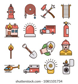 Firefighter and Fire department vector icons