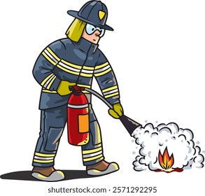 Firefighter with a fire extinguisher