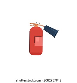 Firefighter Fire Extinguisher Cartoon Icon Or Symbol, Flat Vector Illustration Isolated On White Background. Fire Extinguisher For Extinguishing Flames And Emergency Use.