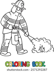 Firefighter with a fire extinguisher Coloring book