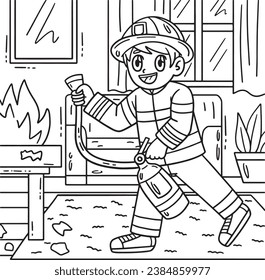 Firefighter with Fire Extinguisher Coloring Page 