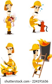 Firefighter Fire Hose Fireman Uniform Flame, vector illustration cartoon. 