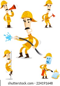 Firefighter Fire Hose Fireman Uniform Flame, vector illustration cartoon. 