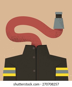 Firefighter with fire hose head