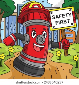 Firefighter Fire Hydrant Colored Cartoon I