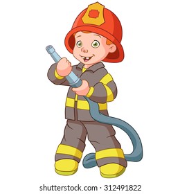 Firefighter. Fire man. Fireman. People profession. Cartoon character isolated on white background. Colorful design for kids activity book, coloring page, colouring picture. Vector illustration.