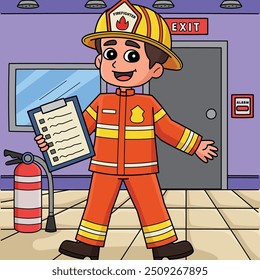Firefighter with a Fire Safety Checklist Colored 