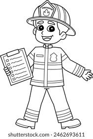 Firefighter with a Fire Safety Checklist Isolated 