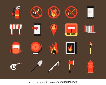 Firefighter and Fire Safety Icon Set