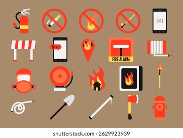 Firefighter and Fire Safety Icon Set