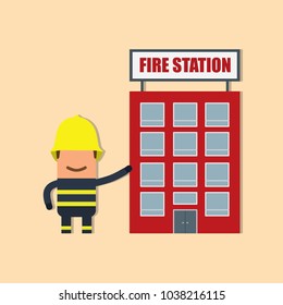 Firefighter with the fire station, vector illustration design. Firefighting collection.