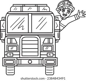 Firefighter with a fire truck Isolated Coloring 