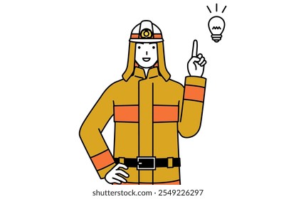 Firefighter in fire uniform coming up with an idea, Vector Illustration