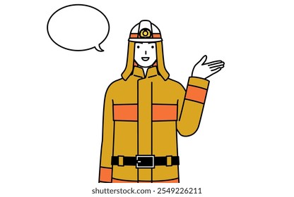 Firefighter in fire uniform giving directions, with a wipeout, Vector Illustration