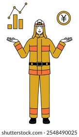 Firefighter in fire uniform guiding an image of DX, performance and sales improvement, Vector Illustration