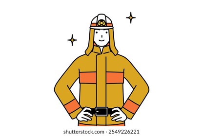 Firefighter in fire uniform with his hands on his hips, Vector Illustration