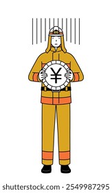 Firefighter in fire uniform an image of exchange loss or yen depreciation, Vector Illustration
