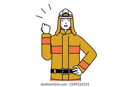 Firefighter in fire uniform posing with guts, Vector Illustration