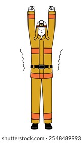 Firefighter in fire uniform stretching and standing tall, Vector Illustration