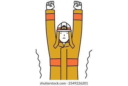 Firefighter in fire uniform stretching and standing tall, Vector Illustration