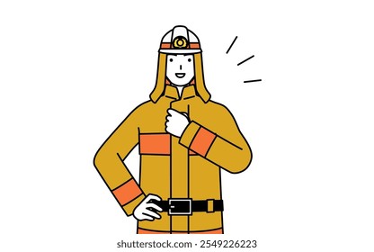 Firefighter in fire uniform tapping his chest, Vector Illustration