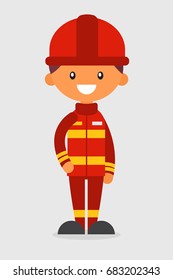 Firefighter. Fireman character. Children's professions
