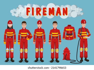 Firefighter. Fireman Characters in uniform.