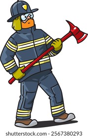 Firefighter or fireman with fire axe.