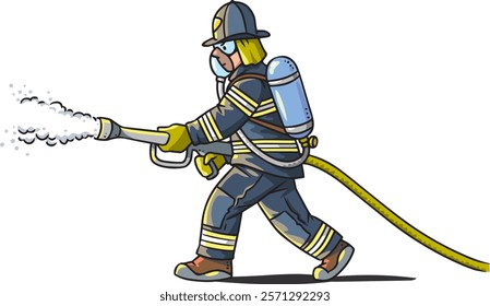 Firefighter or fireman with a fire hose.