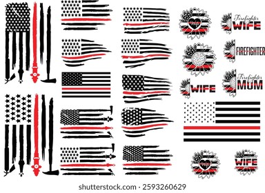 Firefighter, flag, fireman, fire department, thin red line, fighter, usa, dad, mom, son, brother