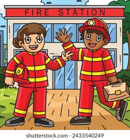 Firefighter Friend Colored Cartoon Illustration