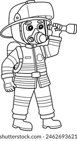 Firefighter Full Gear Isolated Coloring Page 