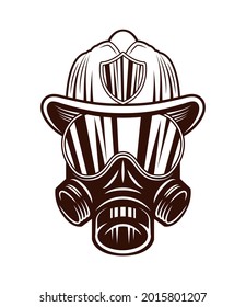 Firefighter gas mask with helmet on white background