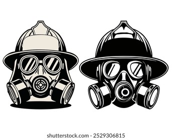 Firefighter Gas Mask Helmet Vector: Bold Safety Icon Design