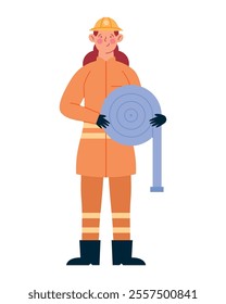 firefighter girl with hose isolated design