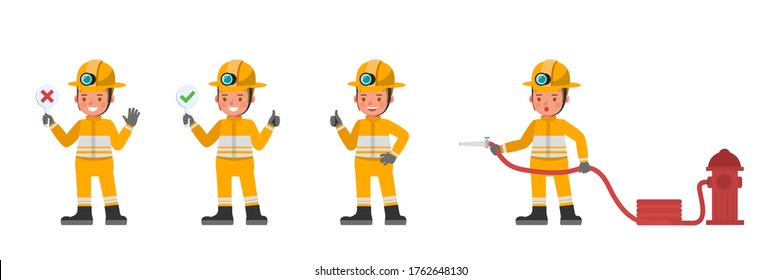 Firefighter girl kid character vector design. Presentation in various action with emotions.