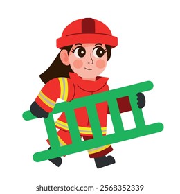 firefighter girl with ladder isolated design